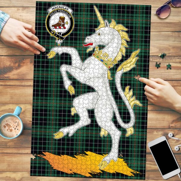 MacAulay Hunting Ancient Tartan Crest Unicorn Scotland Jigsaw Puzzles Online Hot Sale