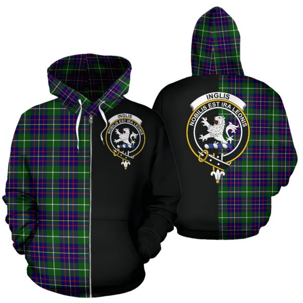 Inglis Modern Tartan Crest Zipper Hoodie - Half Of Me Style For Discount