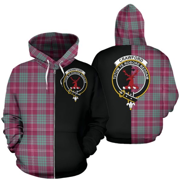 Crawford Ancient Tartan Crest Zipper Hoodie - Half Of Me Style For Sale