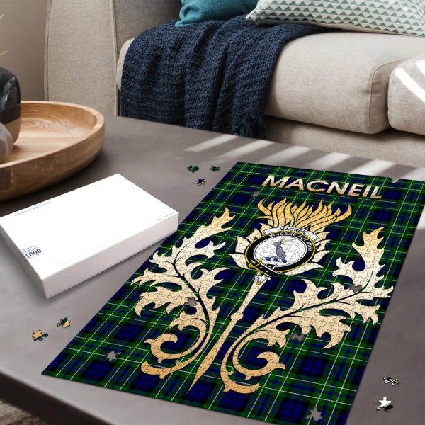 MacNeil of Colonsay Modern Tartan Crest Thistle Jigsaw Puzzles Supply - Image 2