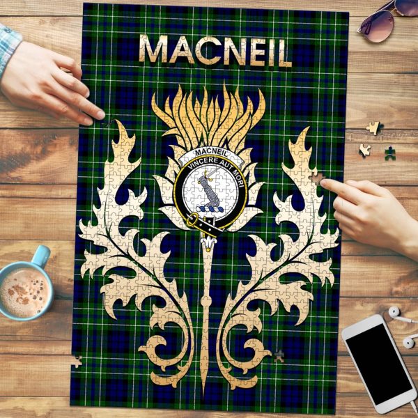 MacNeil of Colonsay Modern Tartan Crest Thistle Jigsaw Puzzles Supply