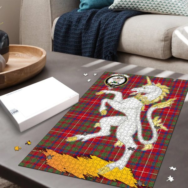 Shaw Red Modern Tartan Crest Unicorn Scotland Jigsaw Puzzles Cheap - Image 2