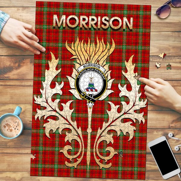 Morrison Red Modern Tartan Crest Thistle Jigsaw Puzzles For Discount
