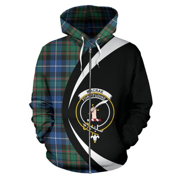 MacRae Hunting Ancient Tartan Crest Zipper Hoodie - Circle Style Discount - Image 2