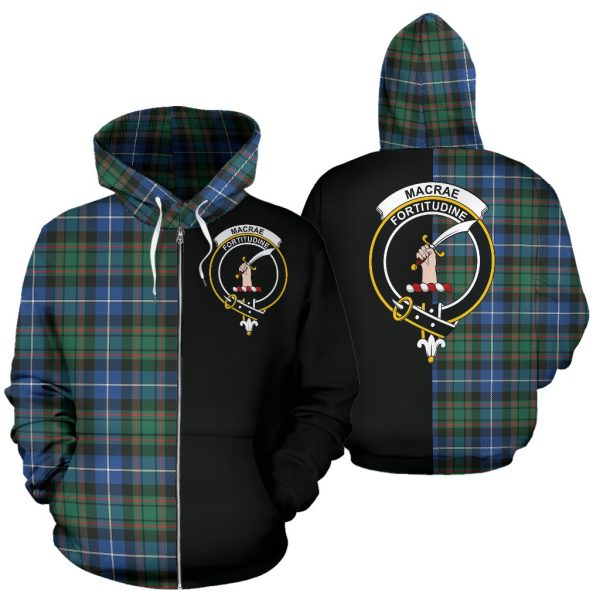 MacRae Hunting Ancient Tartan Crest Zipper Hoodie - Half Of Me Style Supply
