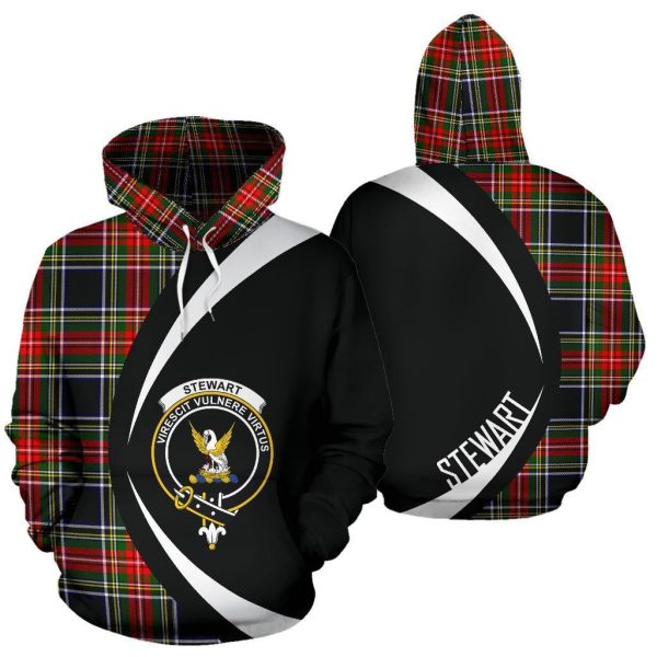 Stewart Black Tartan Crest Hoodie - Circle Style For Discount